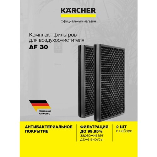 Комплект фильтров H13 для очистителя воздуха Karcher AF 30 2.863-067.0, с добавкой активированного угля и антибактериальным покрытием, 2 шт