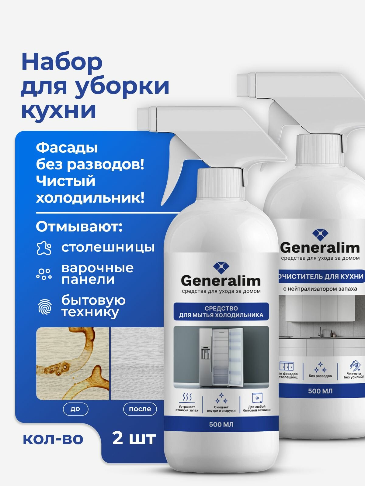 Набор очистителей для кухонного фасада и холодильника 2 средства