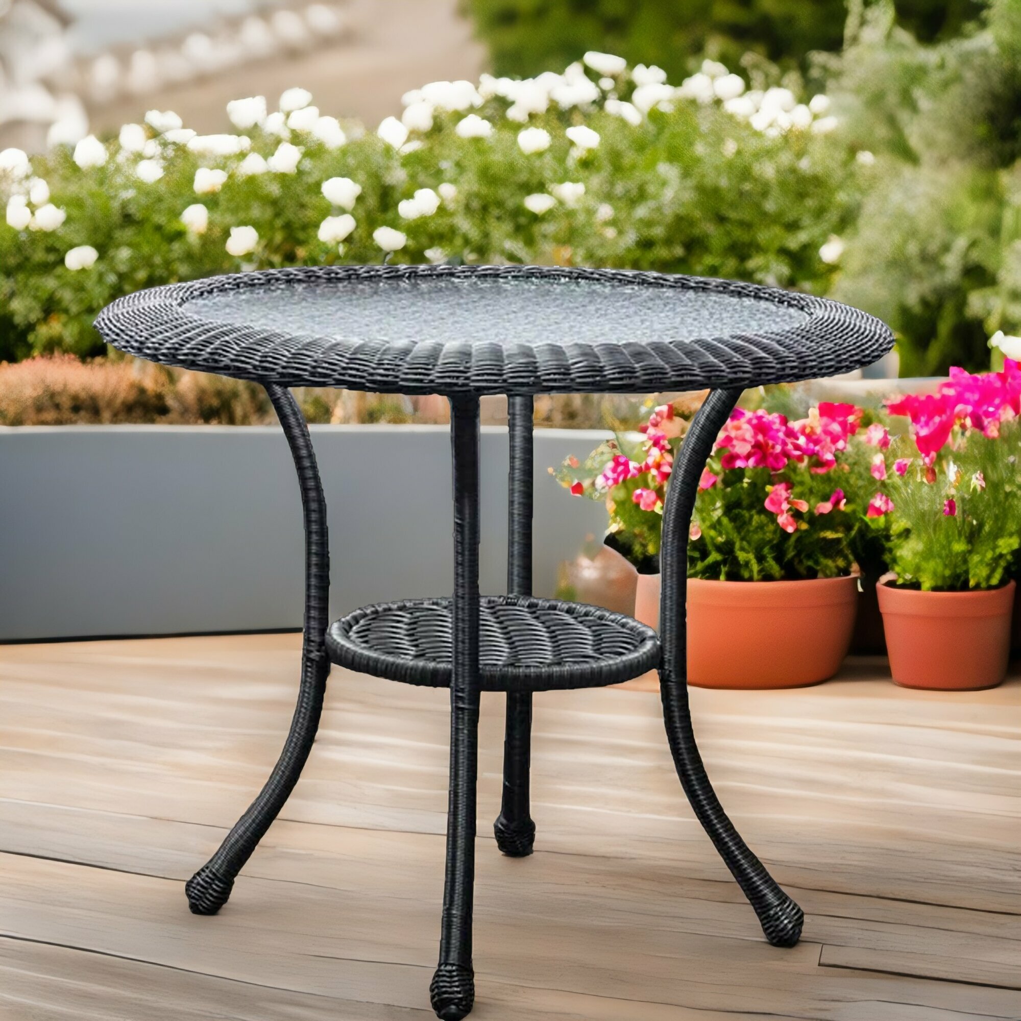 Стол Мир Дачника Мэдисон круглый искусственный ротанг металл стекло цвет венге 90x74x90 см