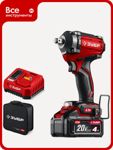 Изображение товара Бесщеточный ударный гайковерт, сумка ЗУБР 20 В, 500 Н·м, 1 АКБ LMS (4 А·ч) ГБУ-500-41