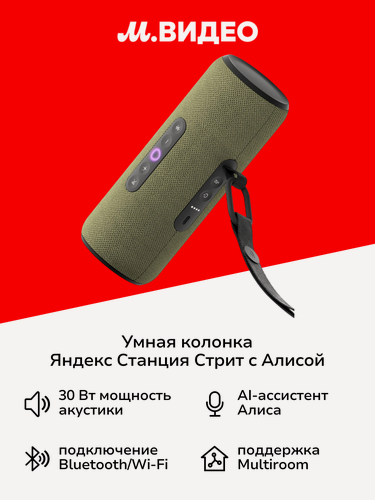 Изображение товара Умная портативная колонка Яндекс Станция Стрит с Алисой, зеленая, 30 Вт