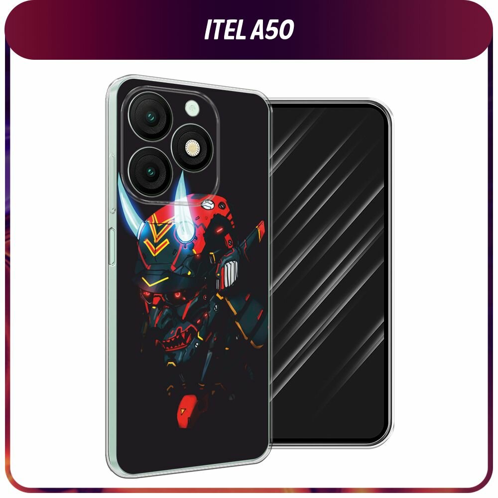 Силиконовый чехол на Itel A50 / Ител А50 с принтом "Неоновый самурай"