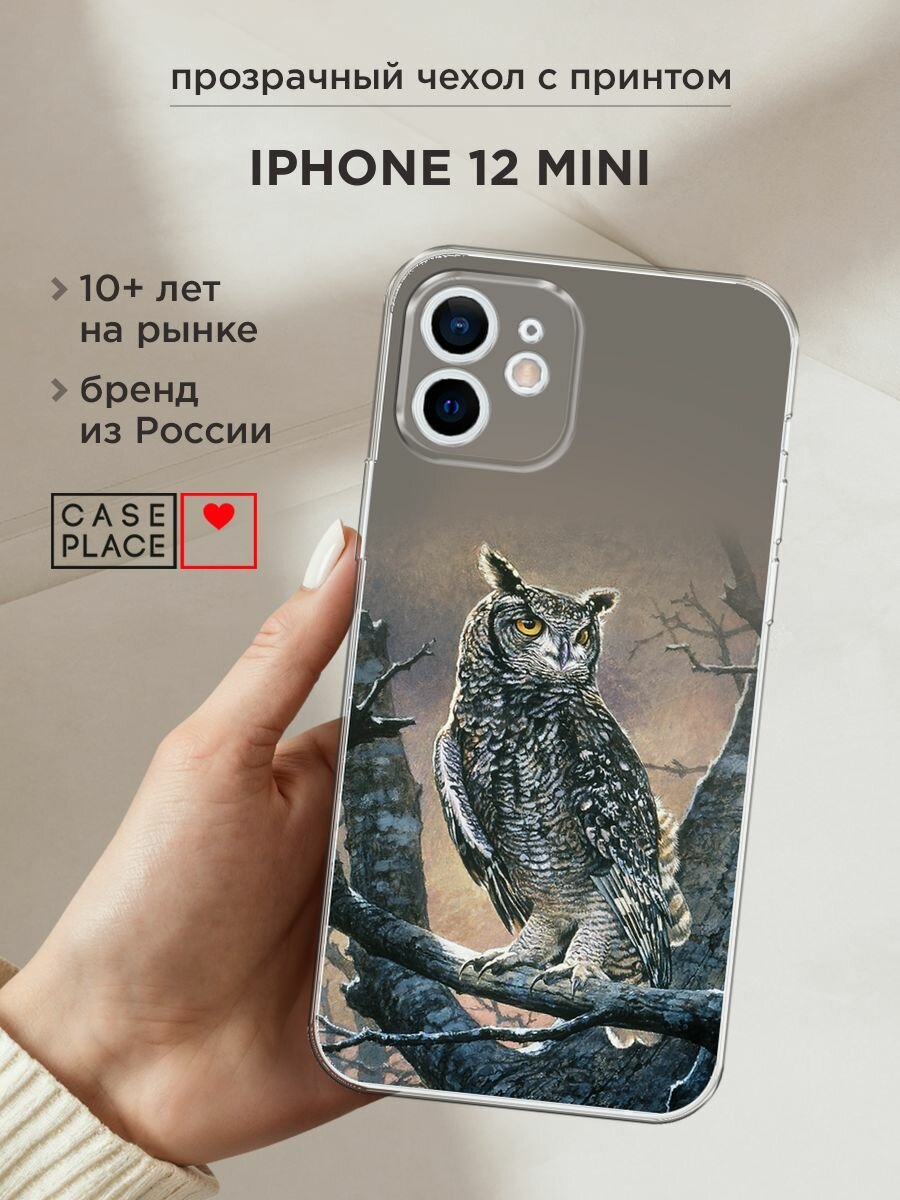 Чехол на Apple iPhone 12 mini / Айфон 12 Мини с принтом "Сова арт 5"