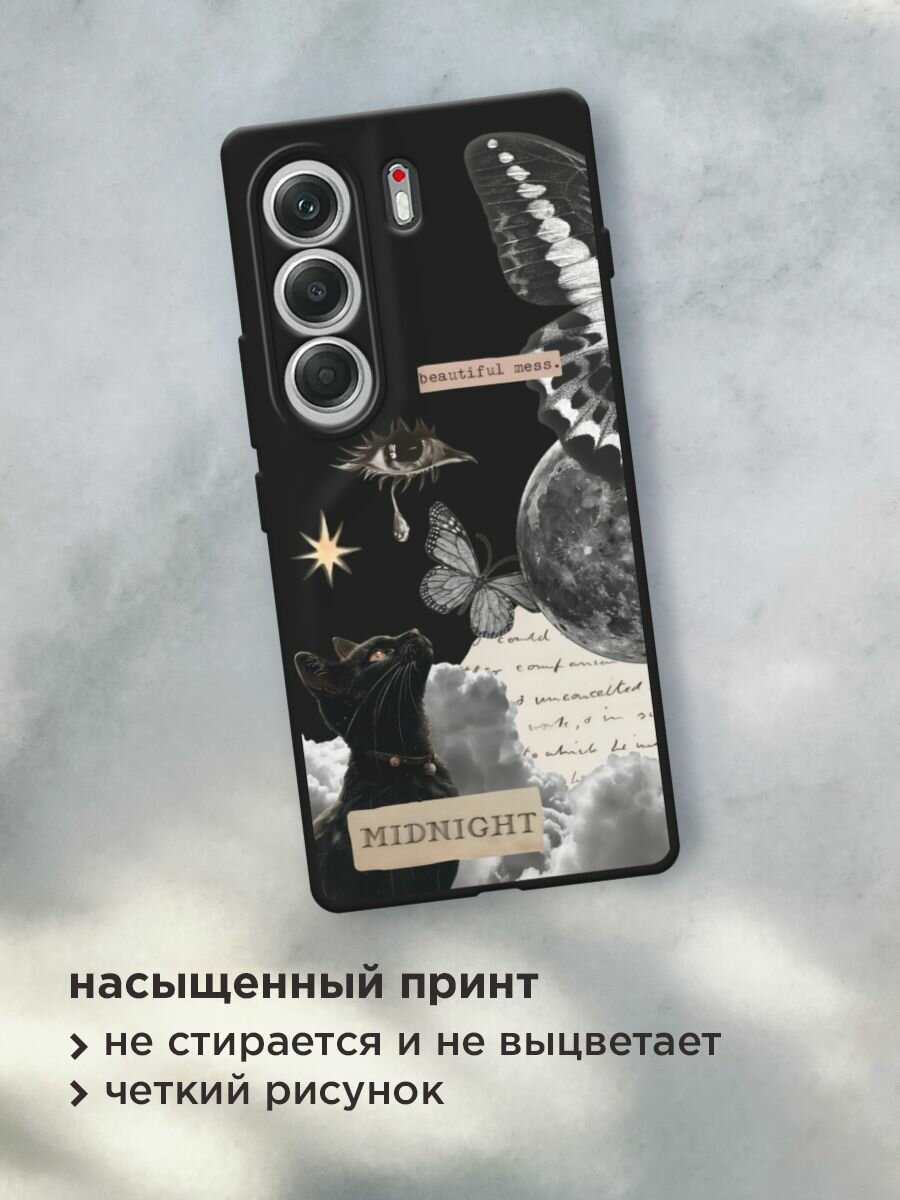 Черный матовый чехол на Tecno Camon 40 / Текно Камон 40 с принтом "midnight collage" — фото 1