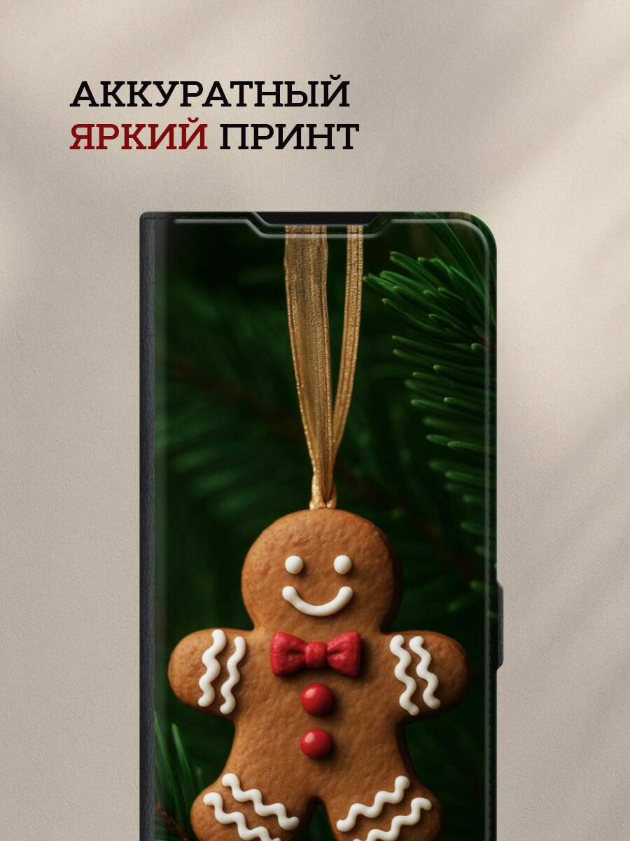 Чехол-книжка на Samsung Galaxy A17 / Самсунг А17 с рисунком Имбиное печенье на елке, черный — фото 1