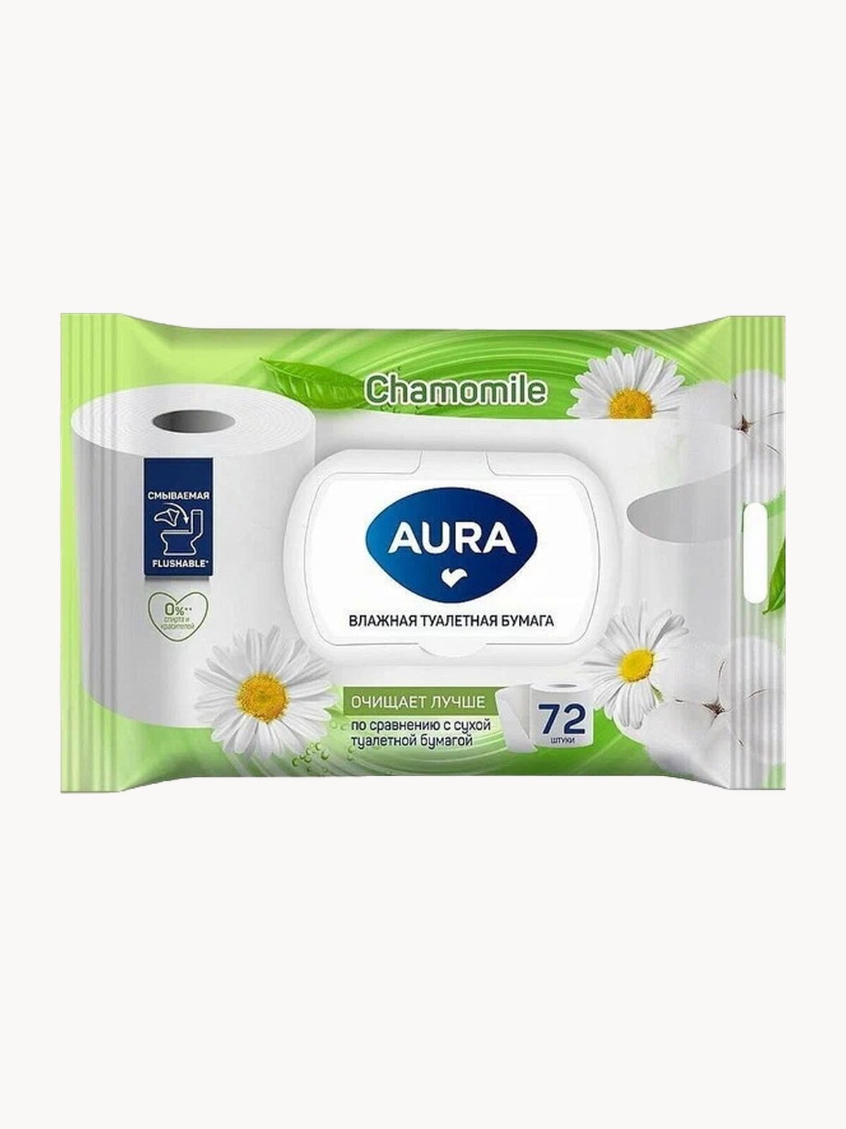 Влажная туалетная бумага AURA с крышкой 576 шт (72 шт х 8) смываемая