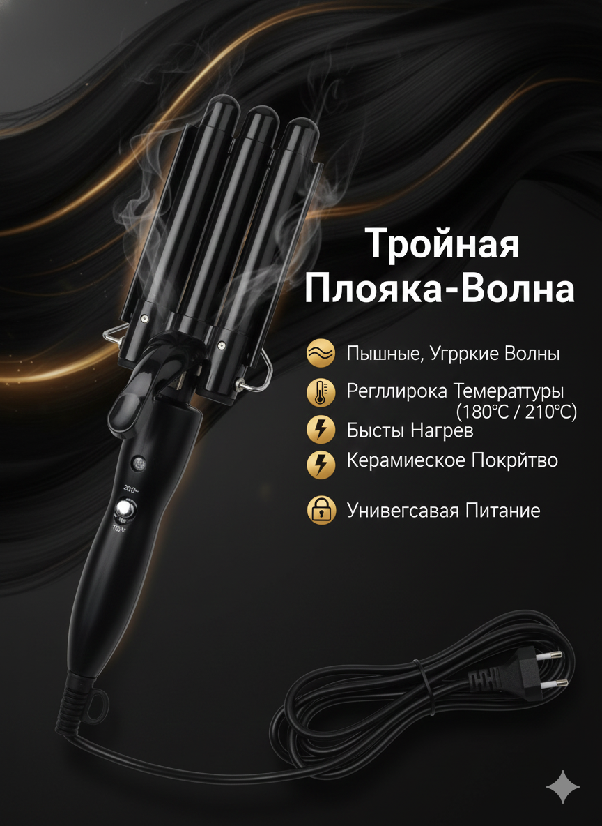 Плойка-гофре для волос, 3 волны, профессиональный утюжок для создания локонов