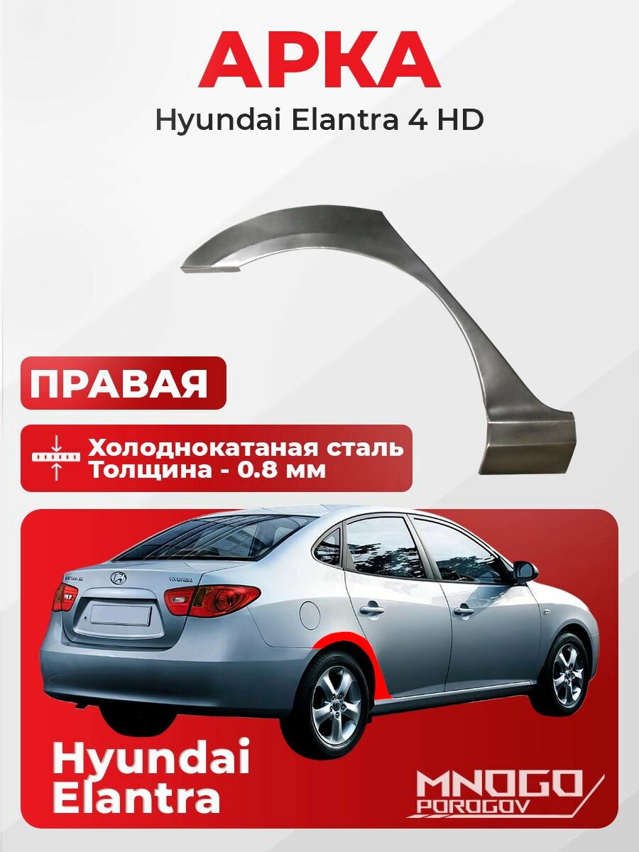 Задняя правая арка на Hyundai Elantra 4 (HD) седан 4 двери 2006-2011 холоднокатаная сталь, толщина 0,8 мм Хендай Элантра 4 HD, кузовной ремонт.