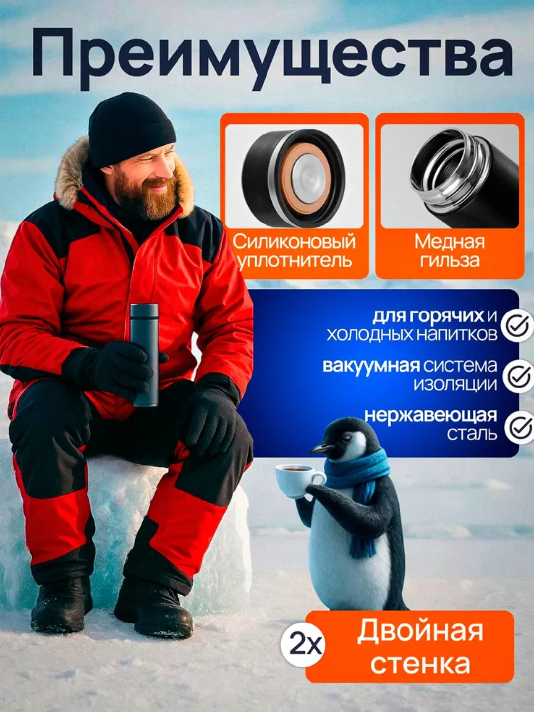 Термос с датчиком температуры, термокружка с индикатором градуса, 500 мл — фото 1