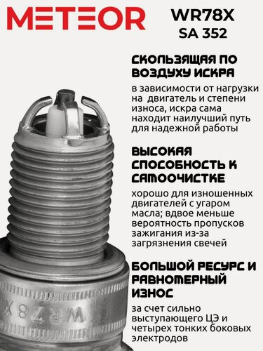 Изображение товара Свечи зажигания ВАЗ 8 кл инжектор METEOR SA 352 WR78X 4 шт. свечи ВАЗ 2114 инжектор 8 кл