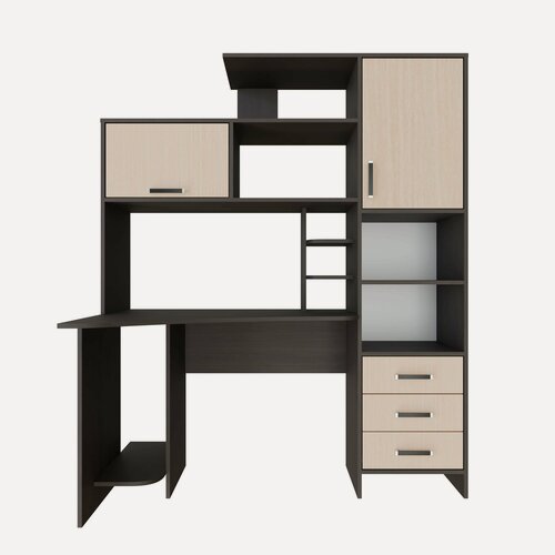 Изображение товара Стол компьютерный напольный №6 150,0x182,0x81,4 см, венге/дуб млечный