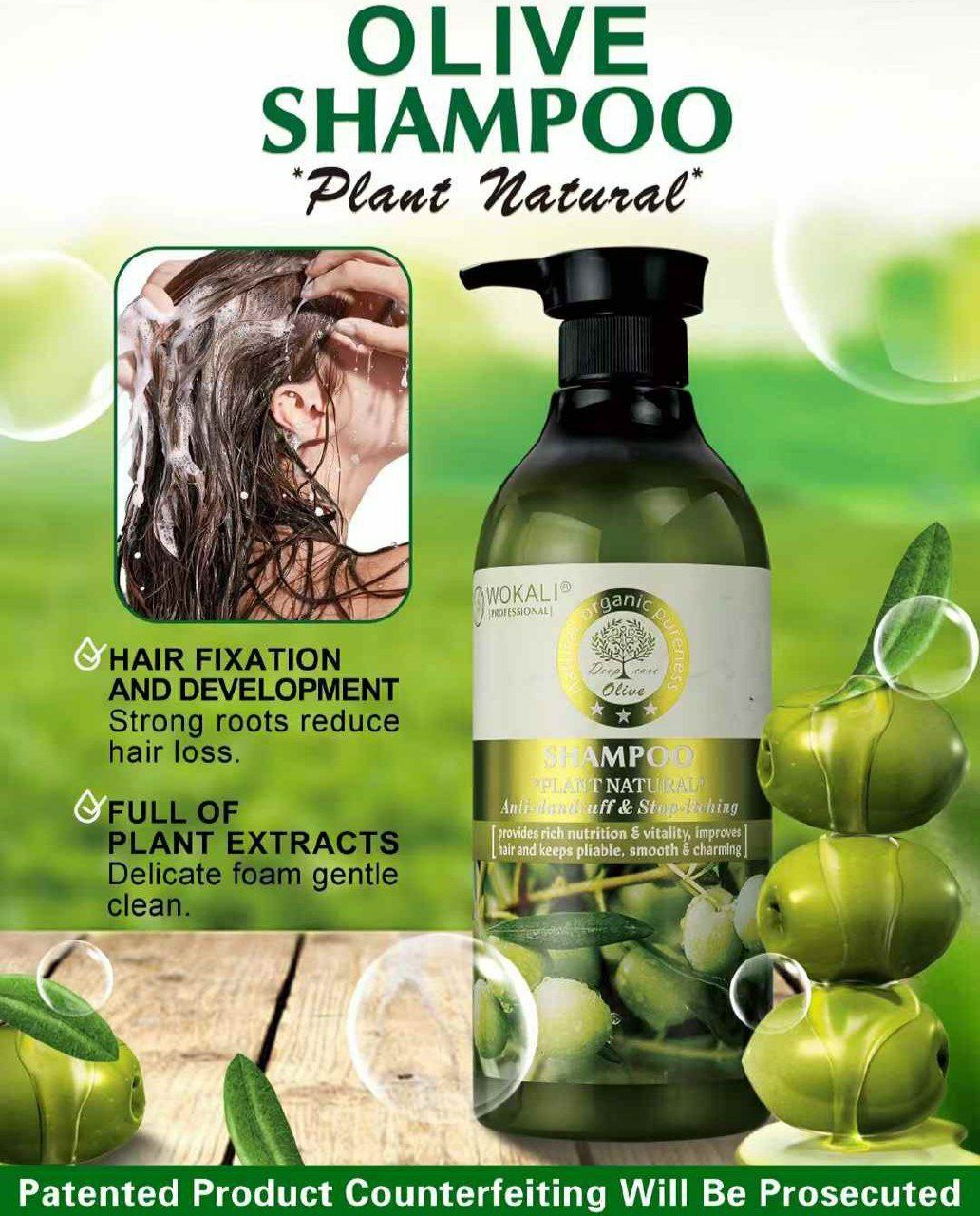 Wokali Natural Olive Shampoo — Укрепляющий шампунь для волос с экстрактом оливы против перхоти, 550 мл