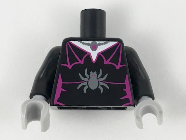 Torso Female Outline with Magenta Spider Web Trim, Necklace, Dark Bluish Gray Spider Pattern (BAM) / Black Arms / Light Bluish Gray Hands, 973pb3320c01 Black U
