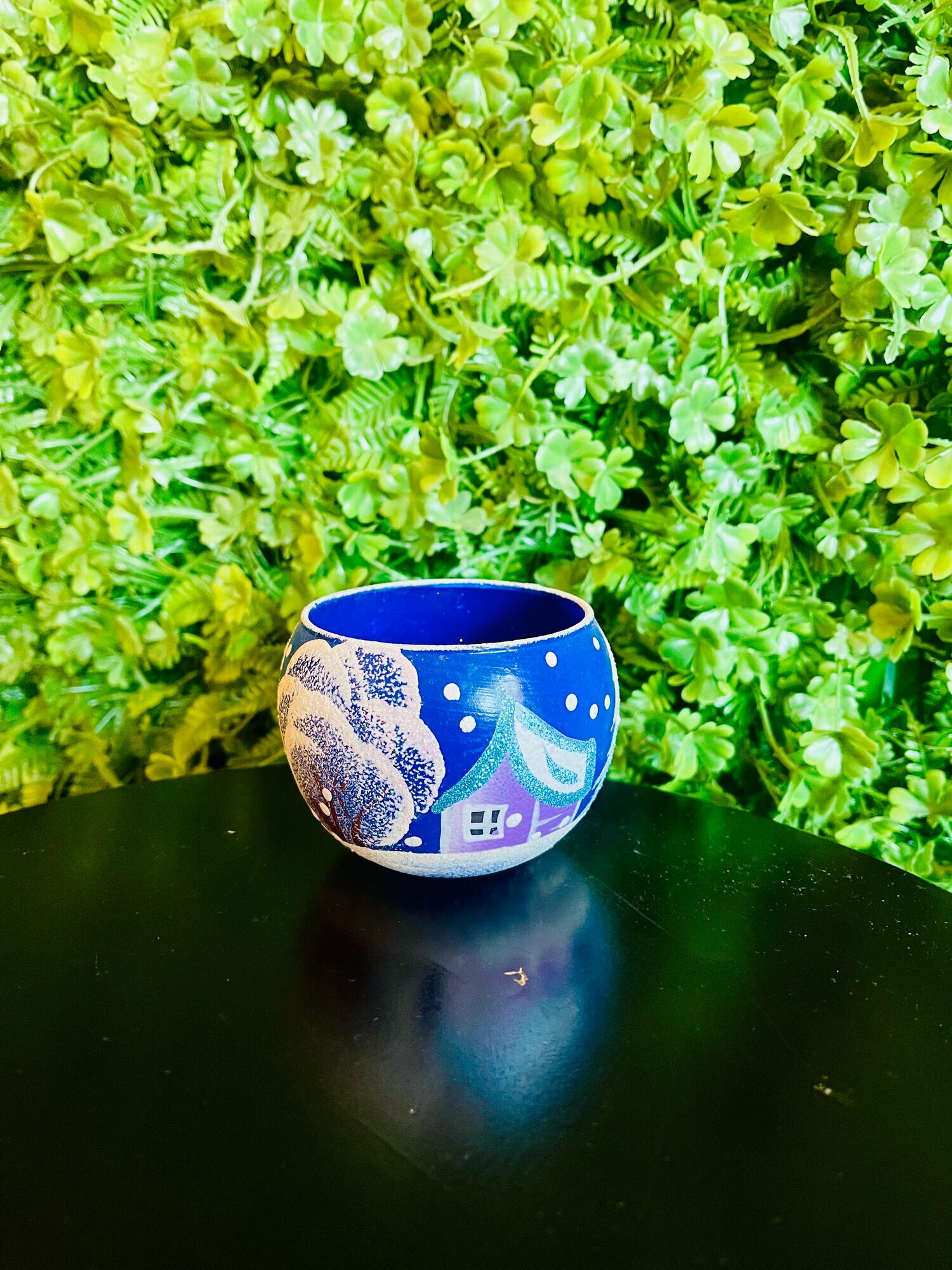 Подсвечник новогодний для одной свечи, цвет голубой, высота 6 см