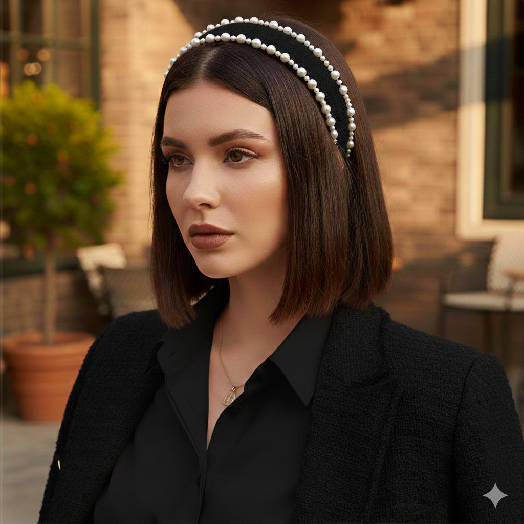 Ободок нарядный, с кристаллами, бусинами, искусственный жемчуг, текстиль, длина 3 см