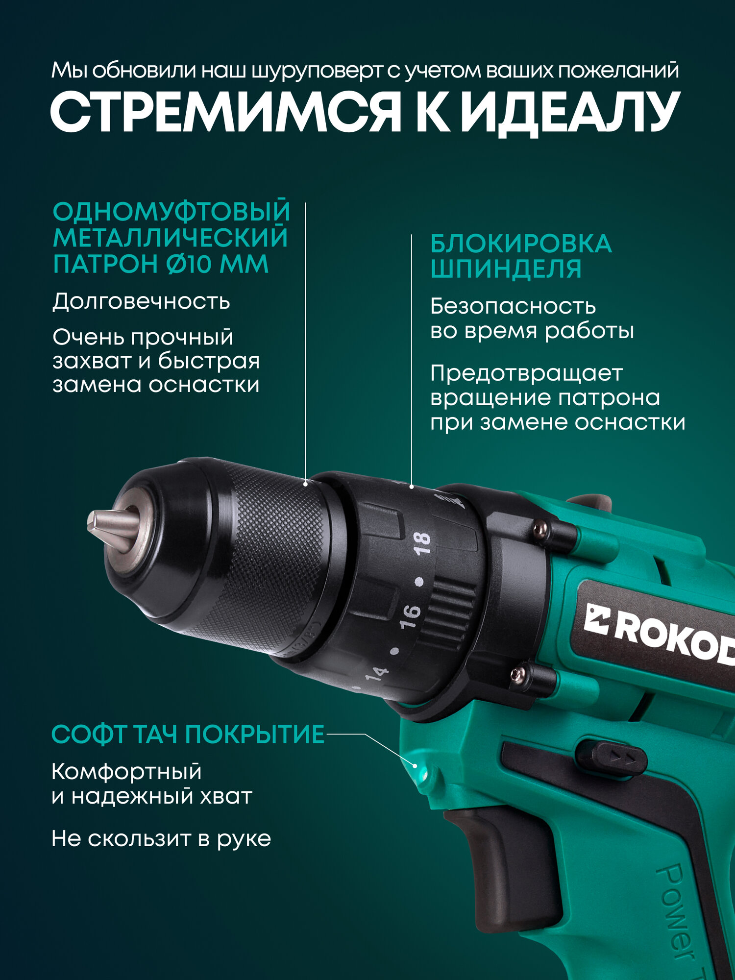 Ударная дрель-шуруповерт Rokodil Twist 2 Pro Impact, 18В, 48 Нм, 2Ач, 1400 об/мин (1 АКБ) — фото 1