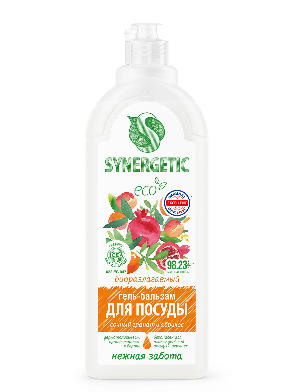 Гель-бальзам SYNERGETIC для мытья посуды "Сочный Гранат и Абрикос" 1 литр — фото 1