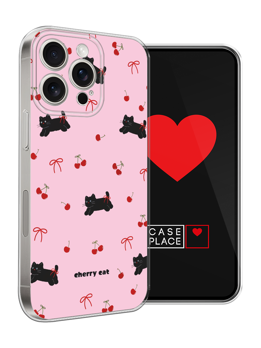 Чехол на Apple iPhone 15 Pro Max / Айфон 15 Про Макс с принтом cherry cat — фото 1
