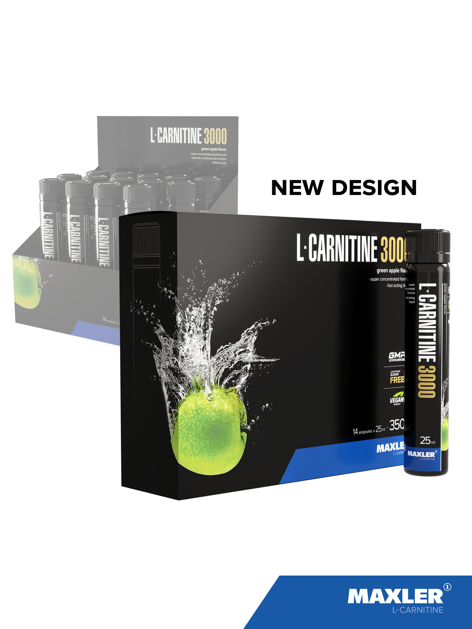 Л-карнитин Maxler L-Carnitine 3000 мг (14 шт х 25 мл.) - Зеленое яблоко — фото 1