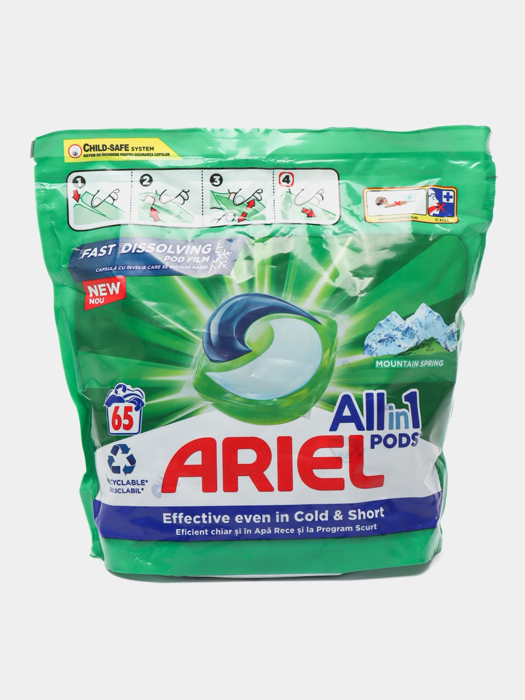 Капсулы для стирки Ariel Allin1 PODS, Горный источник, 65 штук, Италия