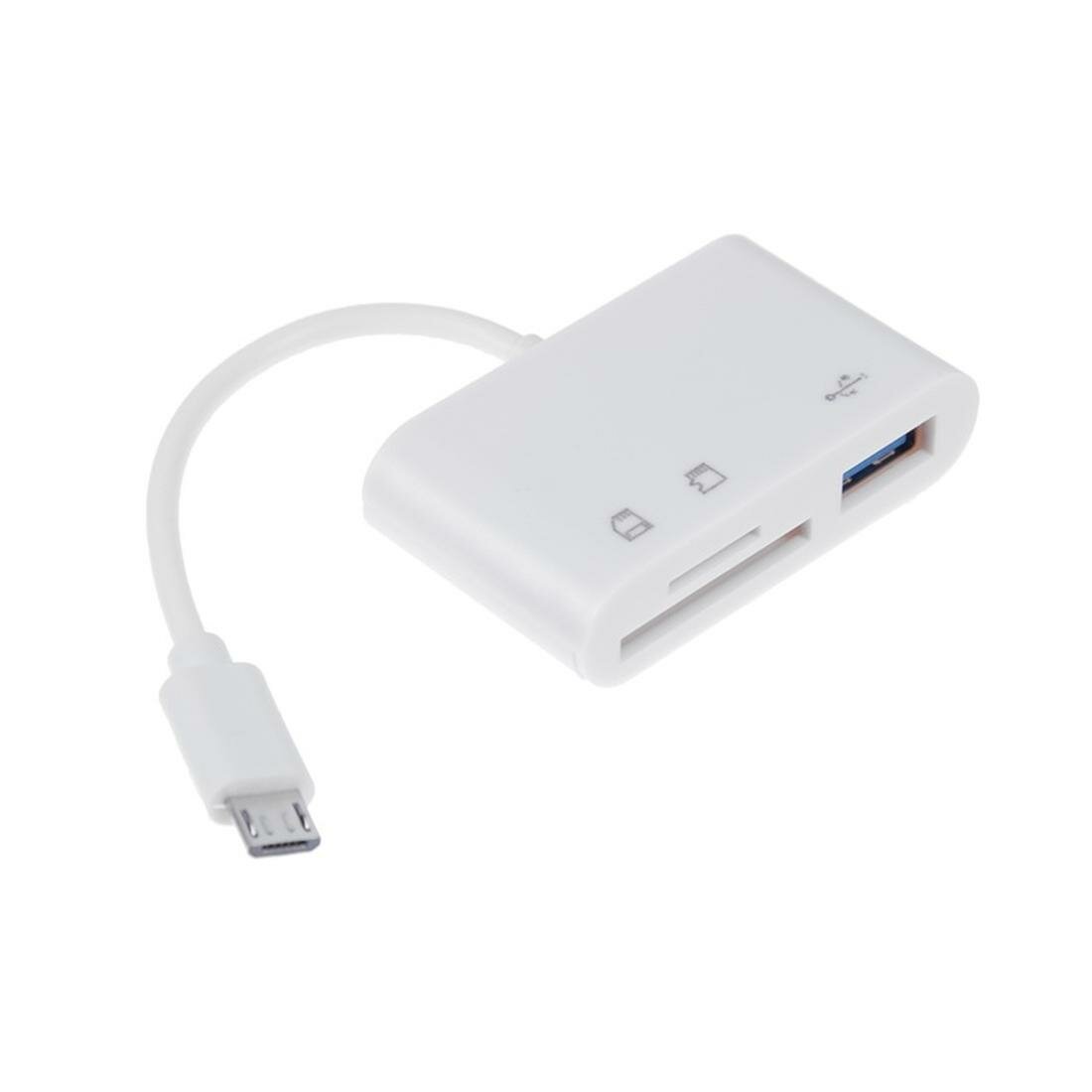 Картридер-OTG Luazon LNCR-099, адаптер MicroUSB, разъемы USB, microSD, SD, белый — фото 1