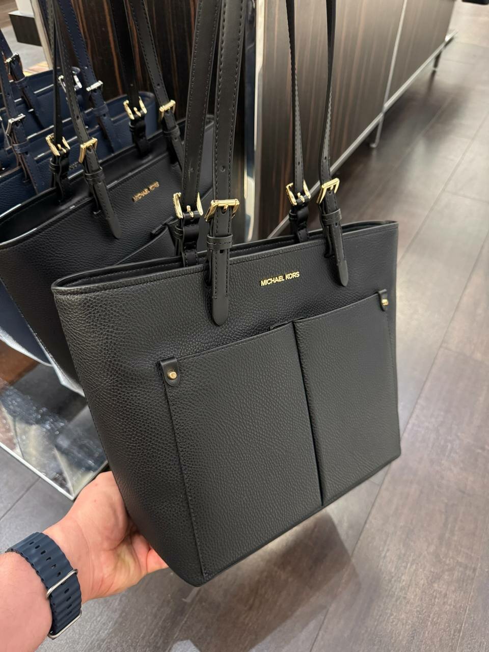 Сумка тоут MICHAEL KORS, фактура гладкая, матовая, черный