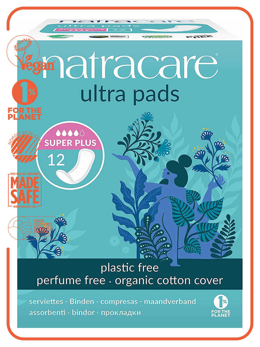 Natracare Органические прокладки Ultra Super Plus 4 капли 12 шт
