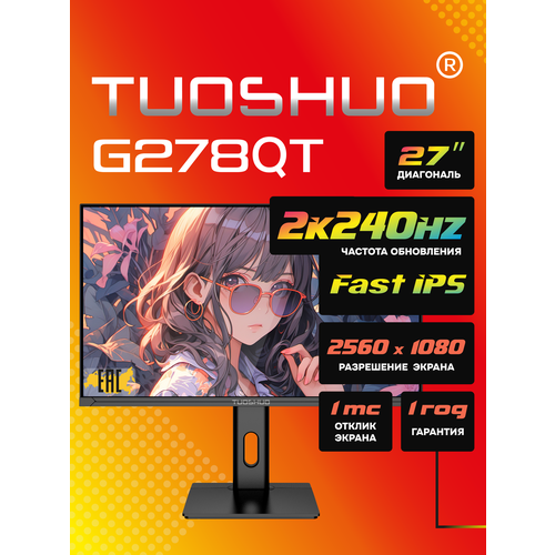 Игровой монитор TUOSHUO G278QT диагональ 27 IPS-матрица 2560х1440 240Гц черный 25843₽