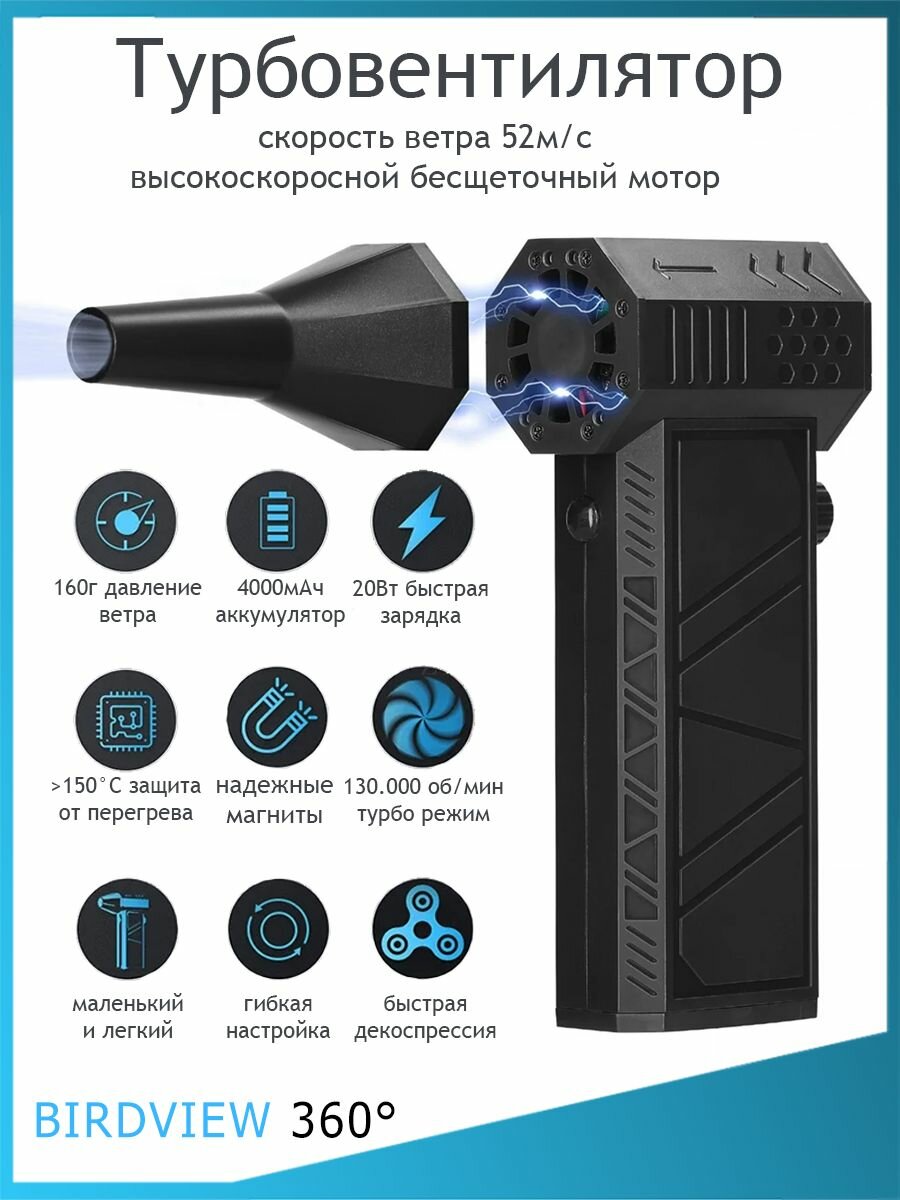 Турбовентилятор BIRDVIEW 360, мощность всасывания 20 Вт, управление на рукоятке