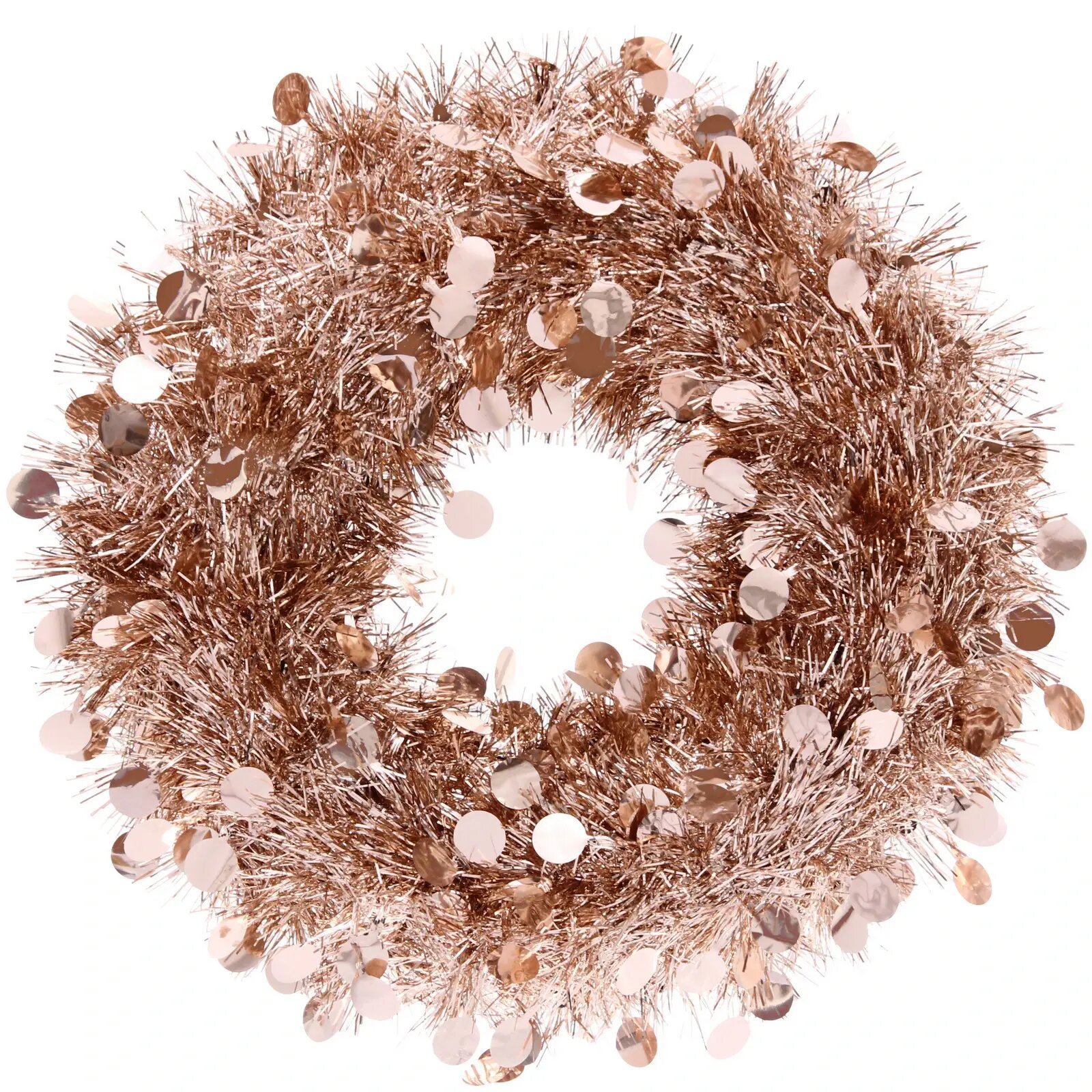 Венок декоративный «Изящный блеск» 38см розовое золото пушистый ПВХ