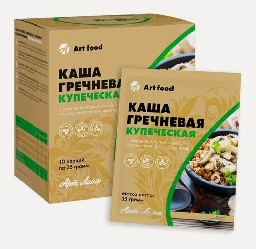Изображение товара Арт Лайф Каша Купеческая с телятиной и белыми грибами . Обогащена витаминами А и С, цинком и селеном. Без глютена