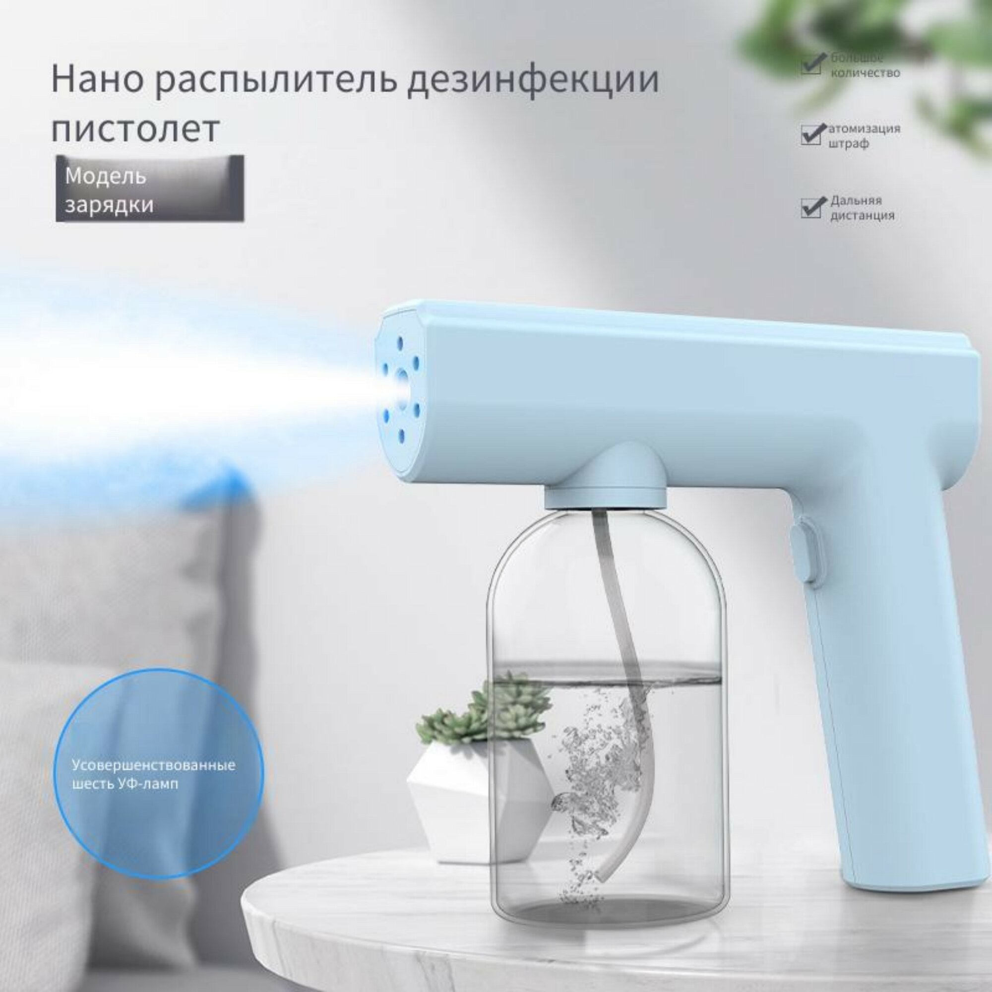 Домашний ультразвуковой распылитель, для дезинфекции, с синим светом, 360°, 300мл