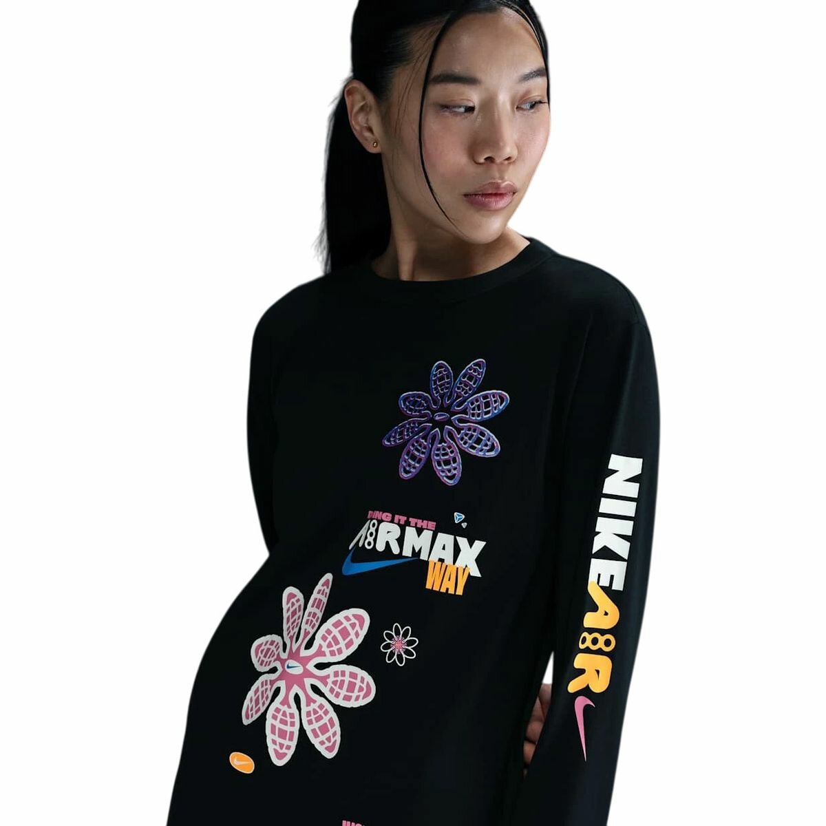 Лонгслив NIKE Loose Long-Sleeve Graphic T-Shirt, размер M, , черный