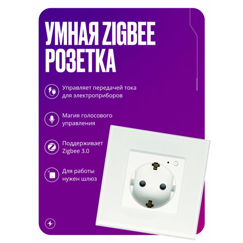 фото Умная розетка zigbee на 16а, встраиваемая с голосовым управлением, умный дом, стеклянная белая izba tech