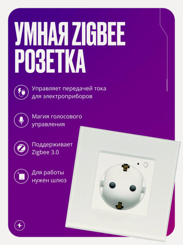 Изображение товара Умная розетка Zigbee на 16А, встраиваемая с голосовым управлением, умный дом, стеклянная белая