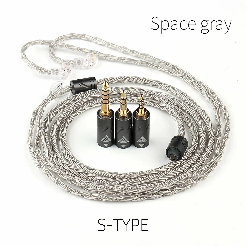 Набор для наушников QKZ Q1 MAX - 3 в 1 - 16-жильный, 352 нити 2.5+3.5+4.4 мм / S-TYPE - серый