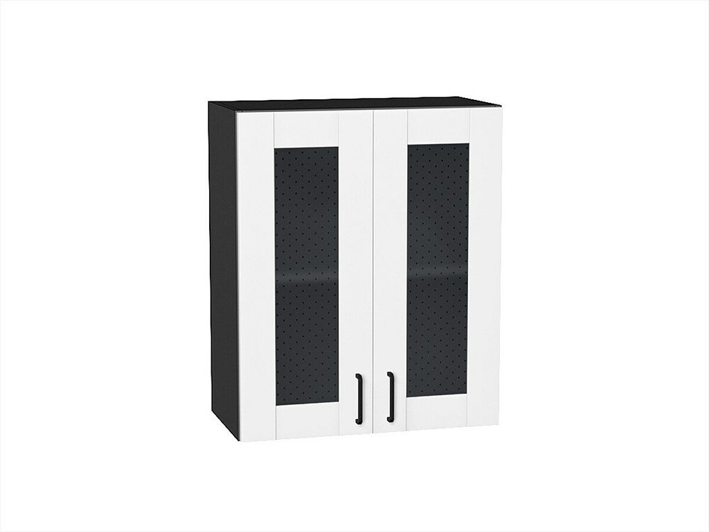 Кухонный Шкаф верхний с 2-мя остекленными дверцами Лофт Graphite, Super White, 720, 600, каркас ЛДСП Graphite, фасад МДФ/Стекло Super White, 716*600*320