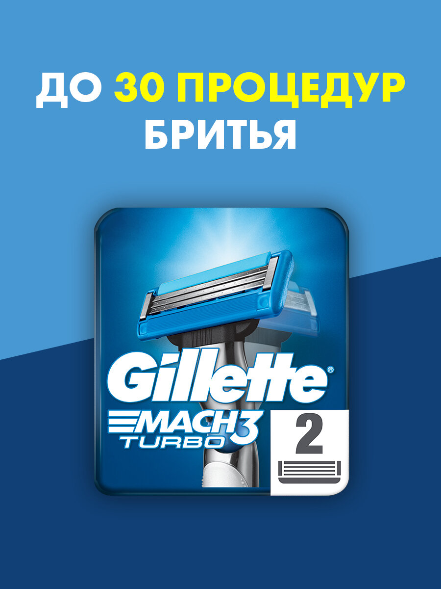 GILLETTE Mach 3 Turbo Сменные кассеты для бритья с 3 лезвиями, мужские, 2 шт