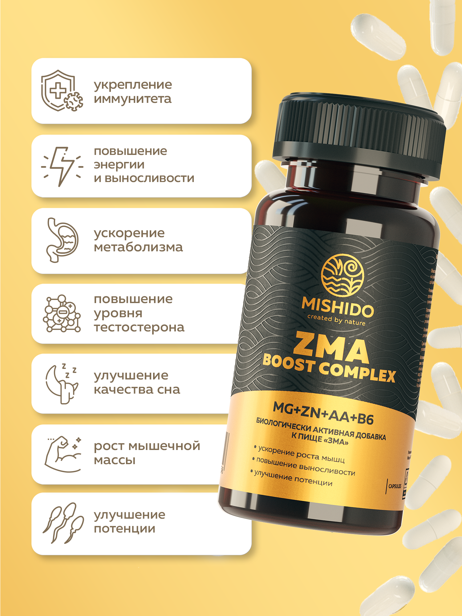 Изображение ZMA спортивное питание для тестостерона MISHIDO BOOST COMPLEX 60 капсул комплекс витаминов для мужчин и женщин