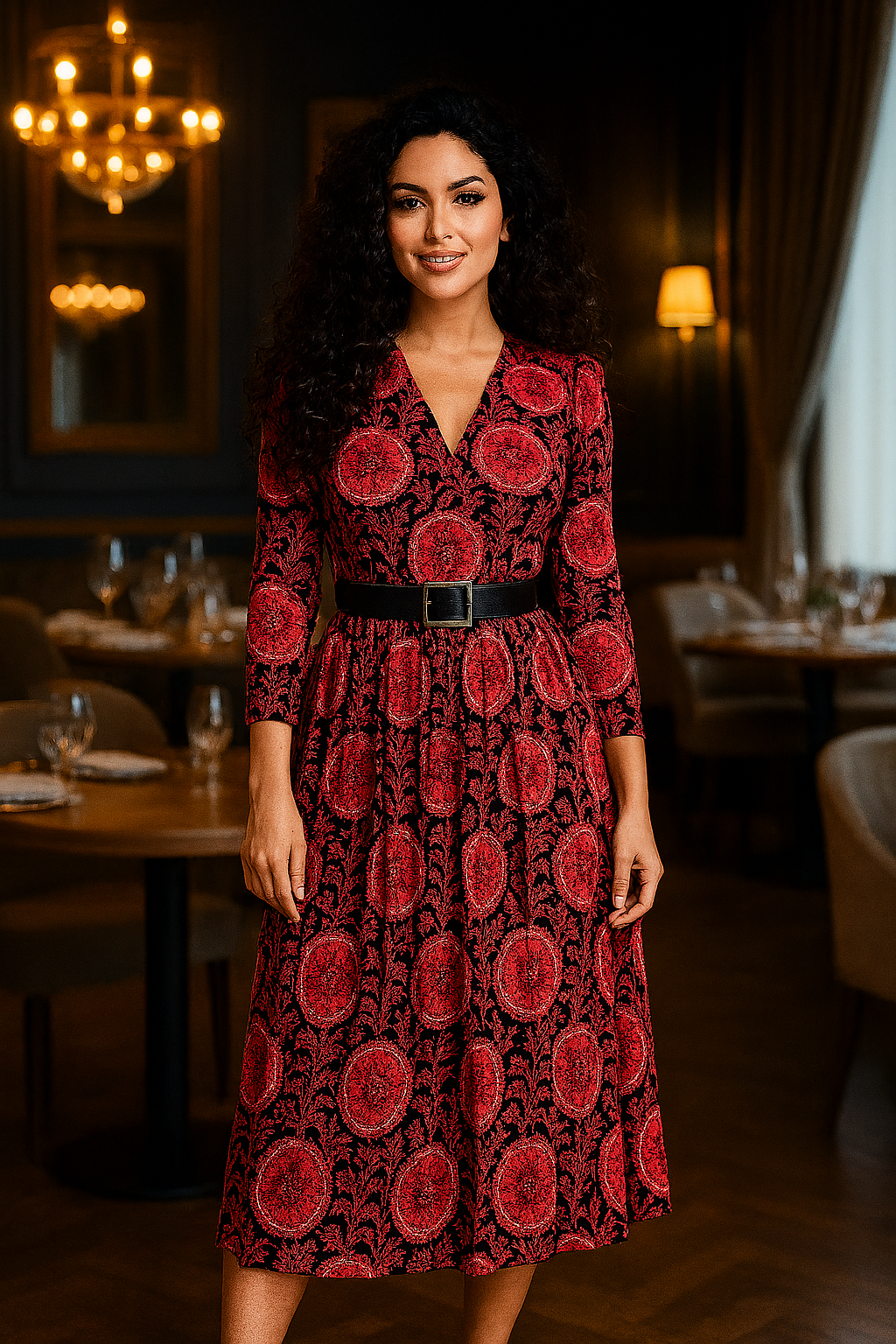 Платье  Вечернее платье из роскошного велюра — элегантность в каждом изгибе, Турция, размер 36, бордовый/черный — фото 1