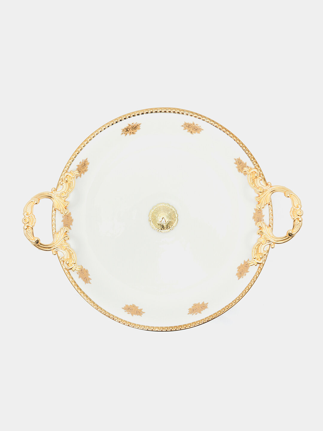 Печенница "Богемская печенница", ваза для фруктов, на ножке с изысканным золотым узором — фото 1