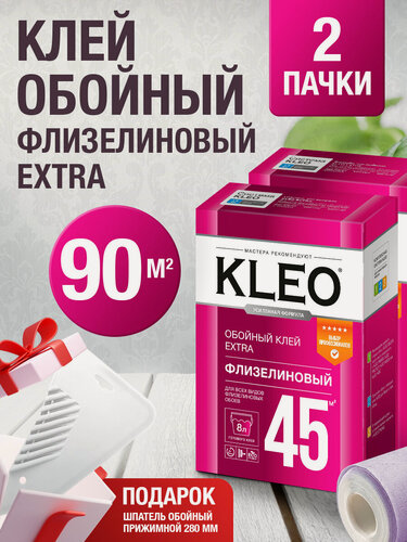 Изображение товара Набор клей обойный 2 пачки для флизелиновых обоев EXTRA 90 кв. м. + шпатель обойный