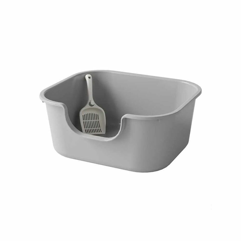 Лоток туалет для кошек с высоким бортом и сеткой Большой лоток для животных 470x400x200mm Серый