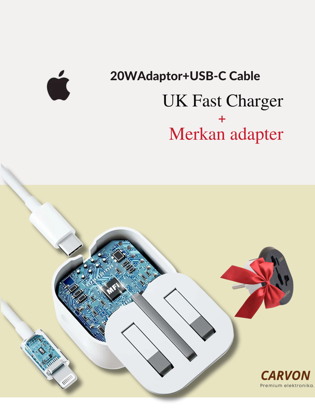 Блок питания - 3 контакта (AAA) 20 Вт, USB-C - Type-C, совместим с устройствами IOS и Android