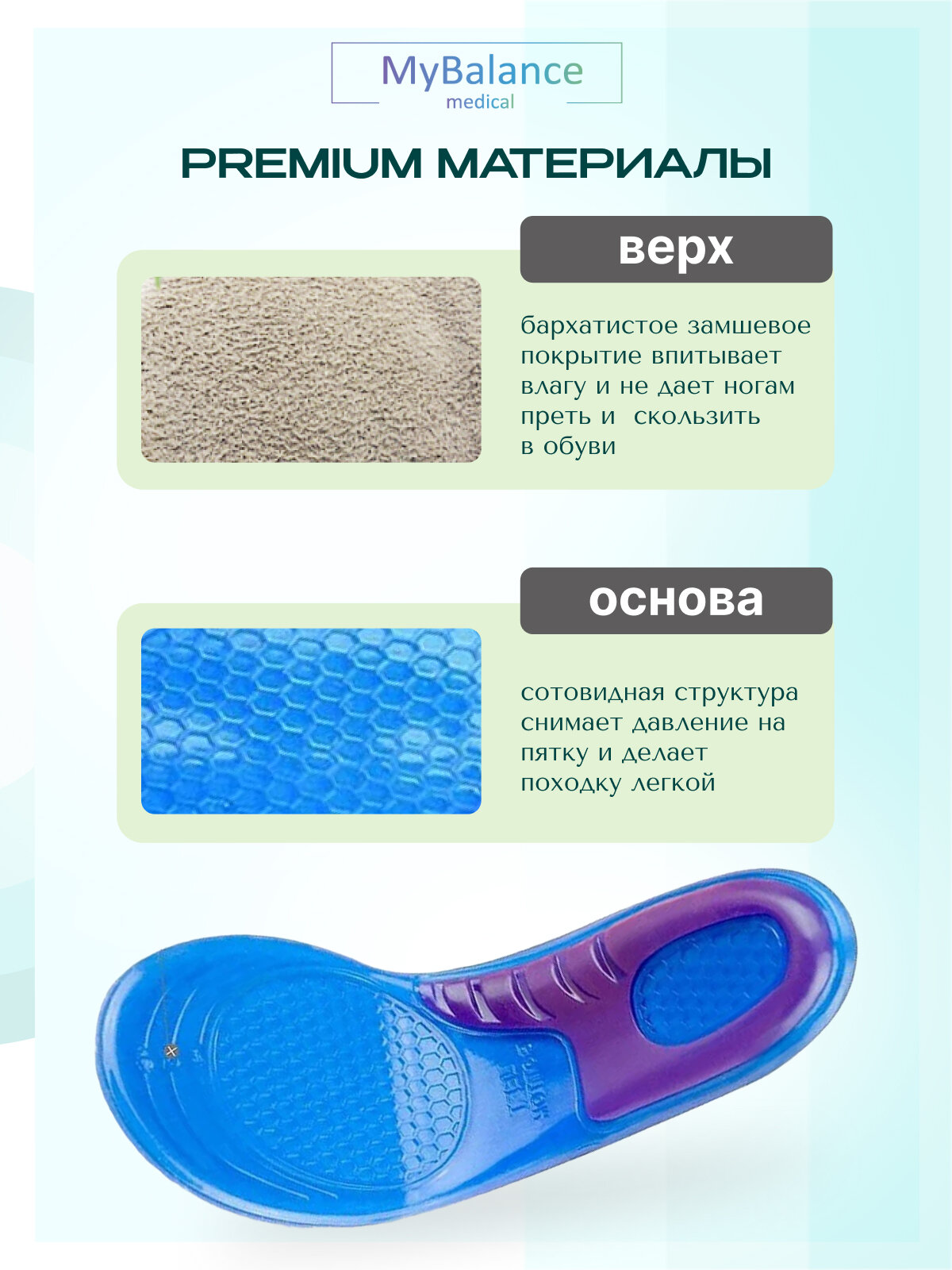 Ортопедические Стельки Стельки для обуви ортопедические MyBalance, гелевые, от пяточной шпоры, женские, синие, размер 37-42