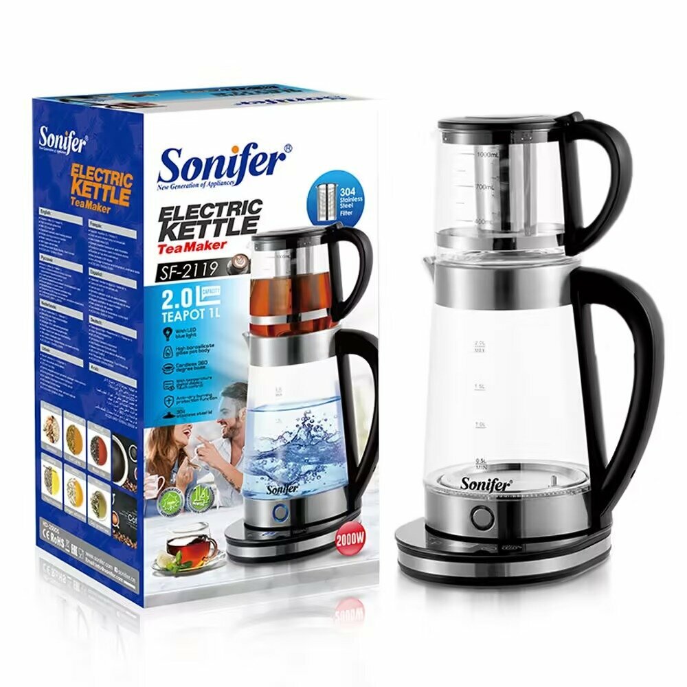 Электрочайник Sonifer SF-2119, 2л, мощность 2000Вт, с заварником — фото 1