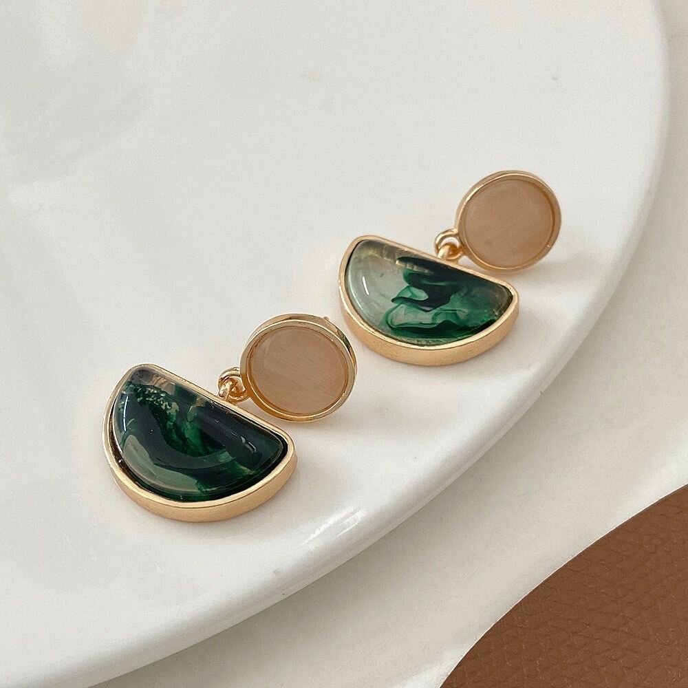 Серьги, зеленый/бежевый — фото 1