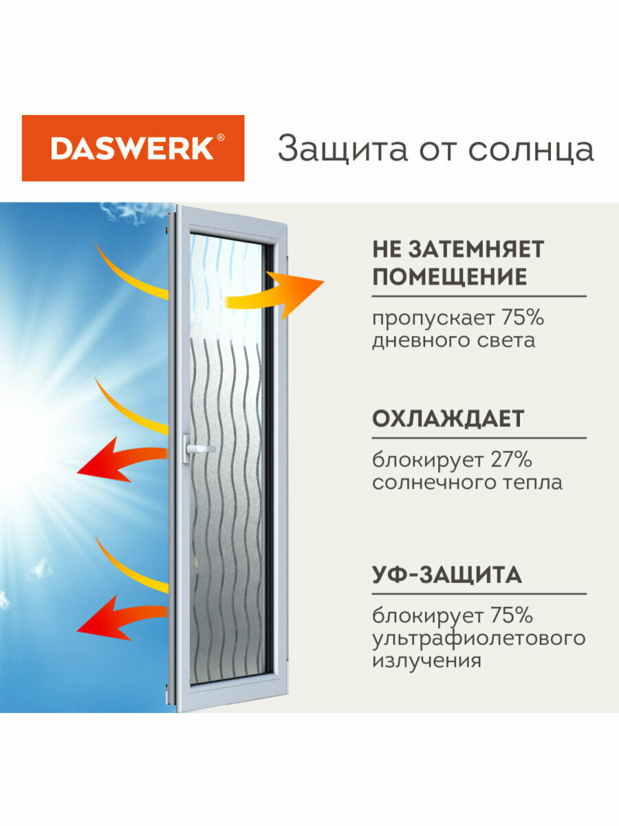 Пленка солнцезащитная для окон самоклеящаяся статическая без клея 75х150 см Волны Daswerk (Дасверк), 608591 — фото 1