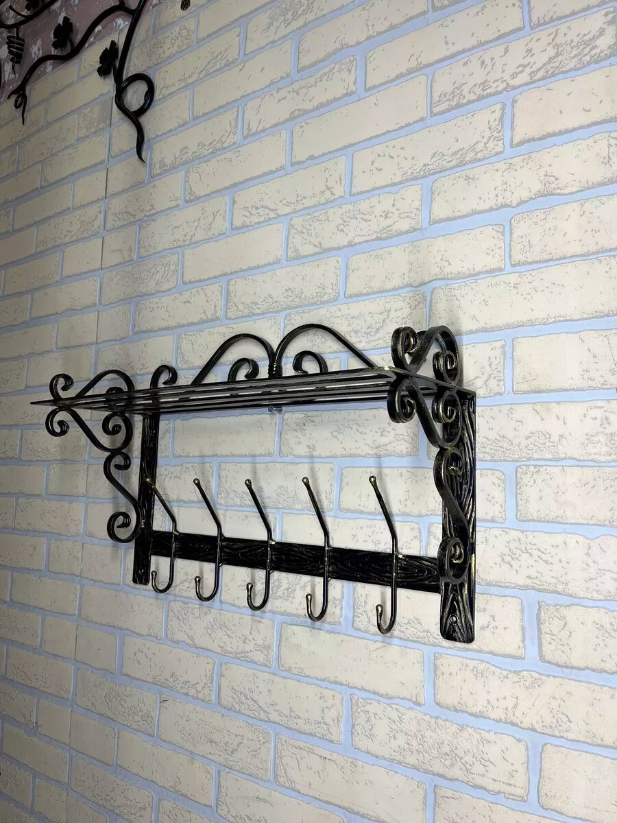 Вешалка настенная, кованая, Студия кованой мебели Нива, цвет черный/патина — фото 1