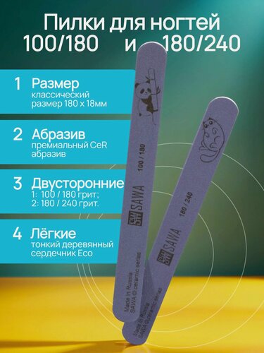 Изображение товара Пилки для ногтей набор 100 180 / 180 240 / для маникюра, набор пилок для ногтей SAWA